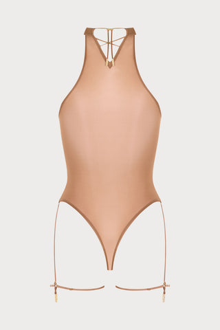 French Kiss Light Sienna Garter Thong Bodysuit