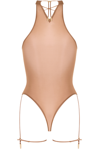 Maison Close French Kiss Light Sienna Sheer Garter Thong Bodysuit