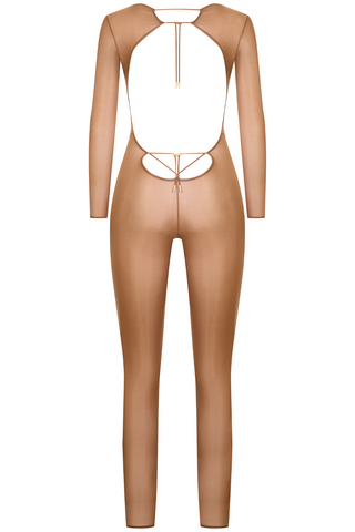 Maison Close French Kiss Light Sienna Sheer Long Sleeve Jumpsuit