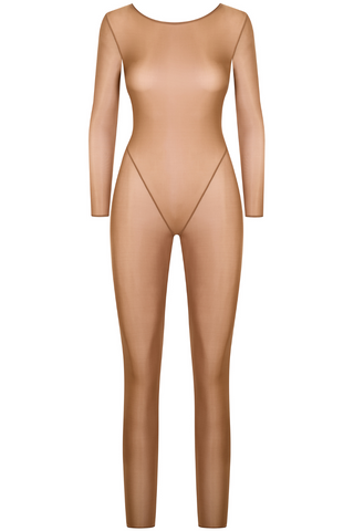 Maison Close French Kiss Light Sienna Sheer Long Sleeve Jumpsuit