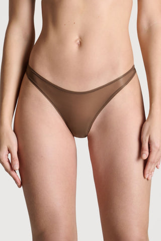 Maison Close French Kiss Light Mocha Sheer High Leg Tanga