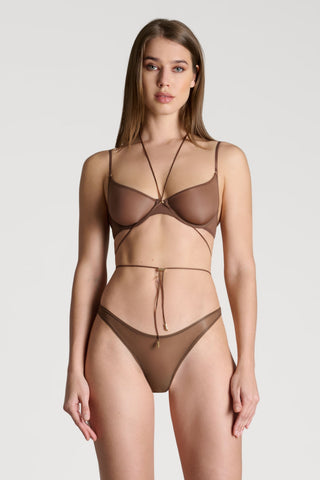 Maison Close French Kiss Light Mocha Sheer High Leg Tanga