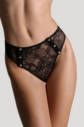 Jeux Magnétiques Openable Black Lace High Waist Thong