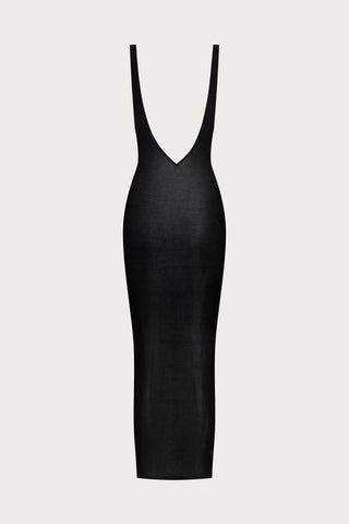 La Femme Amazone V Neck Long Dress Black