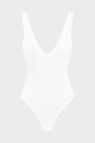 La Femme Amazone V Neck Thong Body White