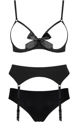 Maison Close Le Petit Secret Cupless Bra, Naked Shorty & Suspender Black