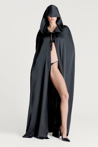 Maison Close Les Fétiches Long Satin Hooded Cape Black