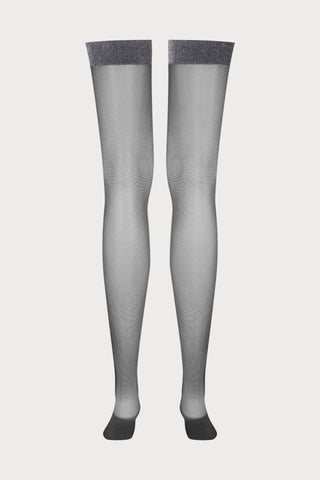 Maison Close Black & Silver Lurex Garter Stockings 20 Denier