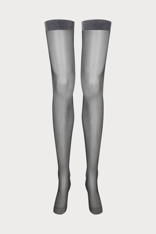 Maison Close Black & Silver Lurex Garter Stockings 20 Denier