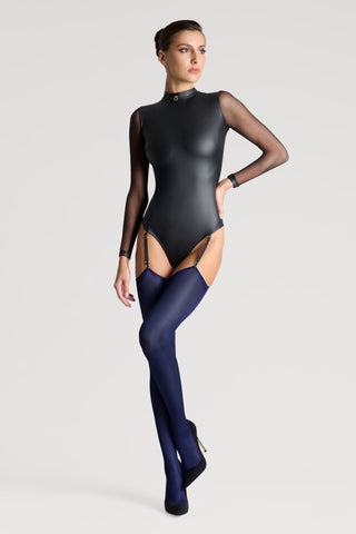 Maison Close Navy Purple Cut & Curled Stockings 40 Denier