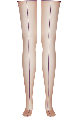 Maison Close Purple Seam Cut & Curled Stockings Nude