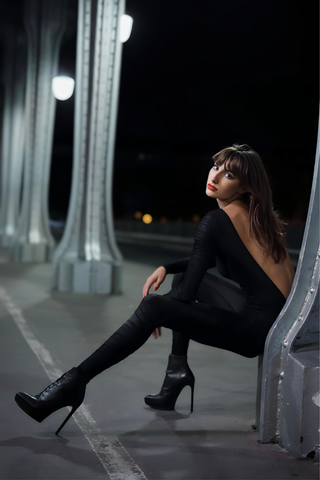 Maison Close Nuit Fauve Long Sleeve Naked Back Catsuit Black