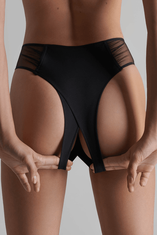 Maison Close Nuit Fauve Openable High Waist Suspender Tanga Black