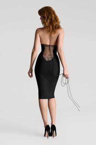 Maison Close Nuit Infinie Halterneck Midi Dress with Lace Up Back Black 