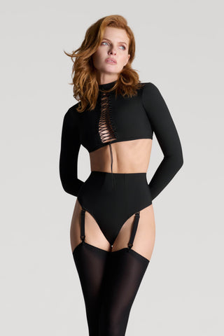 Maison Close Nuit Infinie High Waist Suspender Thong Black