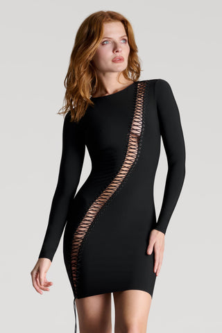 Nuit Infinie Diagonal Lace-Up Mini Dress — Maison Close