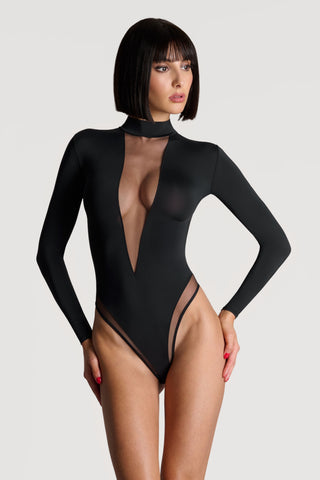 Maison Close Pure Tentation Long Sleeve Black Thong Suspender Bodysuit