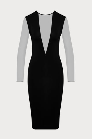 Pure Tentation Long Sleeve Midi Dress in Black