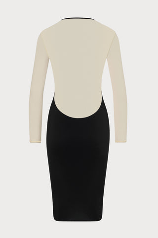 Pure Tentation Long Sleeve Midi Dress in Black & Nude