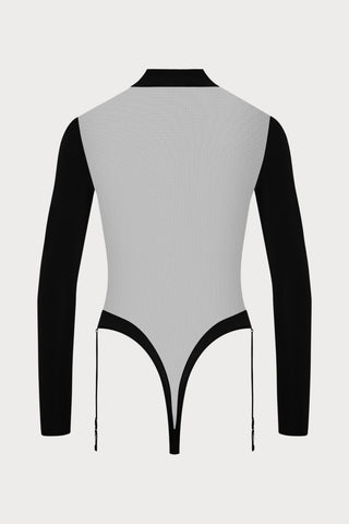 Pure Tentation Suspender Thong Body in Black