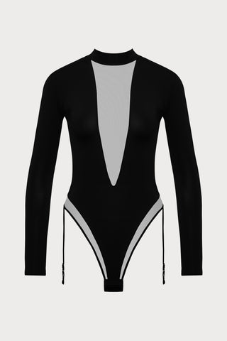 Pure Tentation Suspender Thong Body in Black