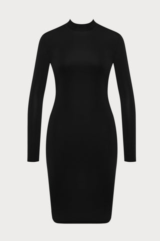 Pure Tentation Sheer Back Long Sleeve Dress in Black