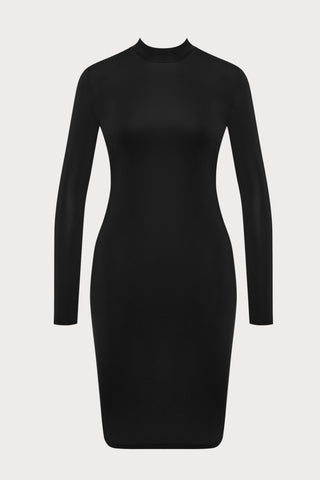 Pure Tentation Sheer Back Long Sleeve Dress in Black & Nude
