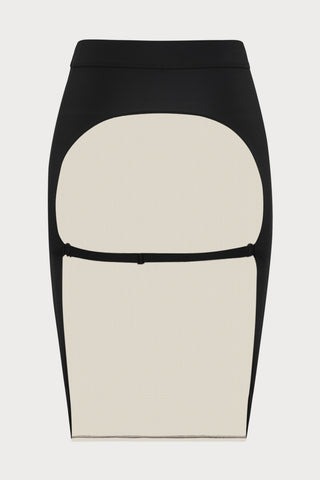 Pure Tentation Sheer Back Skirt in Black & Nude