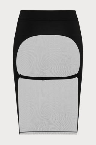 Pure Tentation Sheer Back Skirt in Black