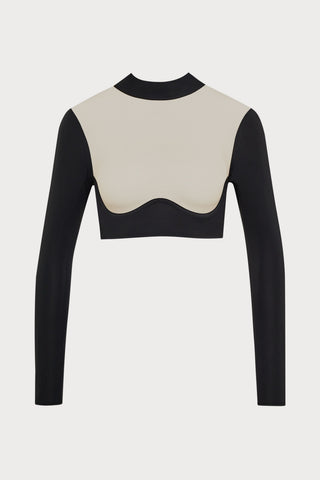 Pure Tentation Long Sleeve Top in Black & Nude