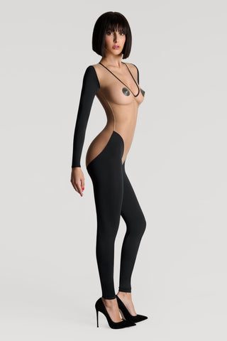 Maison Close Pure Tentation Black & Nude V Neck Jumpsuit