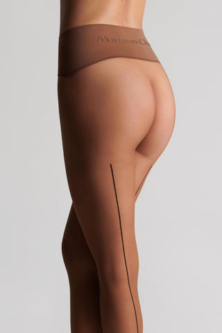 Maison Close Signature Seamless Back Seamed Tights Sun Nude 20 Denier