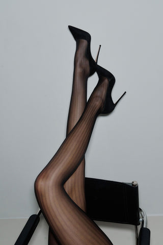 Maison Close Striped Illusion Tights Black 30 Denier