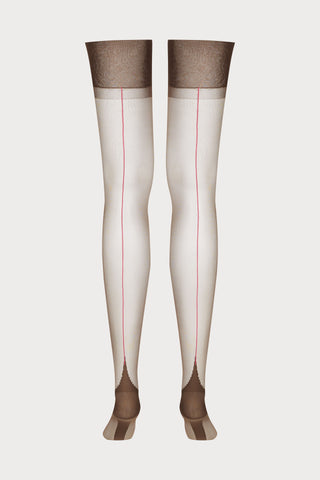 Maison Close Taupe Nylon Stockings with Neon Pink Back Seam 
