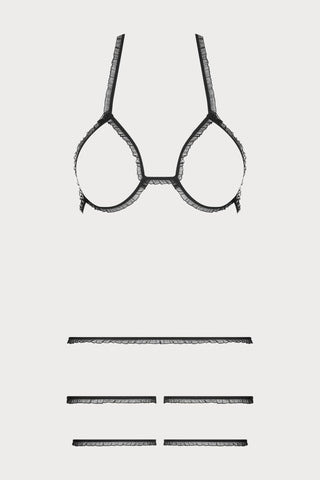 Maison Close Black Trompe l’Oeil Ouvert Set - Bra, Shorty & Garters - Naughty Knickers