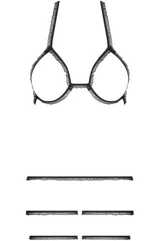 Maison Close Black Trompe l’Oeil Ouvert Set - Bra, Shorty & Garters - Naughty Knickers