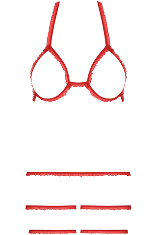 Maison Close Red Trompe l’Oeil Ouvert Set - Bra, Shorty & Garters - Naughty Knickers