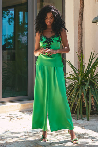 Marjolaine Ambre Silk Pyjama Set Green & Black