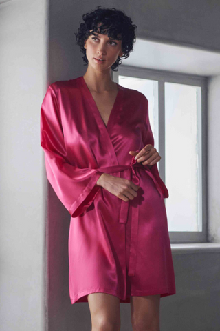 Marjolaine Brooke Short Silk Kimono Magenta | French Nightwear