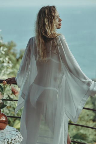 Marjolaine Calista Natural Chiffon Long Kimono - Naughty Knickers