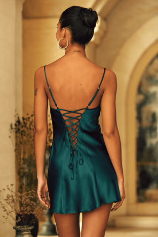 Marjolaine Sophia Lace Up Nightie Peacock