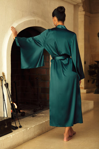 Marjolaine Sophia Long Silk Kimono Peacock
