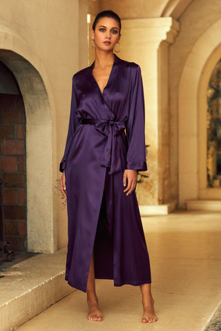 Marjolaine Sophia Long Silk Kimono Plum