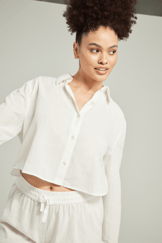 Nudea Organic Cotton Cropped PJ Shirt White