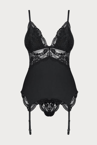 Obsessive 810 Corset & Thong Set Black