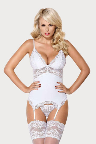 Obsessive 810 Corset & Thong Set White
