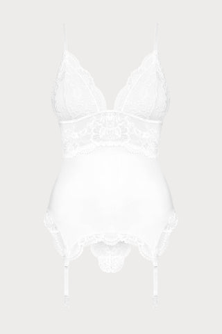 Obsessive 810 Corset & Thong Set White