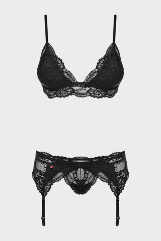 Obsessive 810 3 Piece Set | Black Lace Lingerie