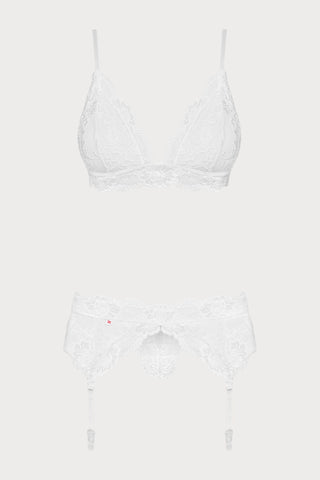 Obsessive 810 3 Piece Set | White Lace Lingerie