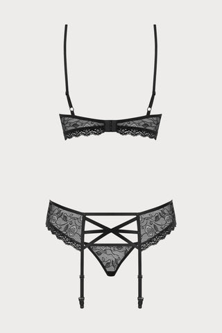 818 Black Lace Bra, Thong & Suspender